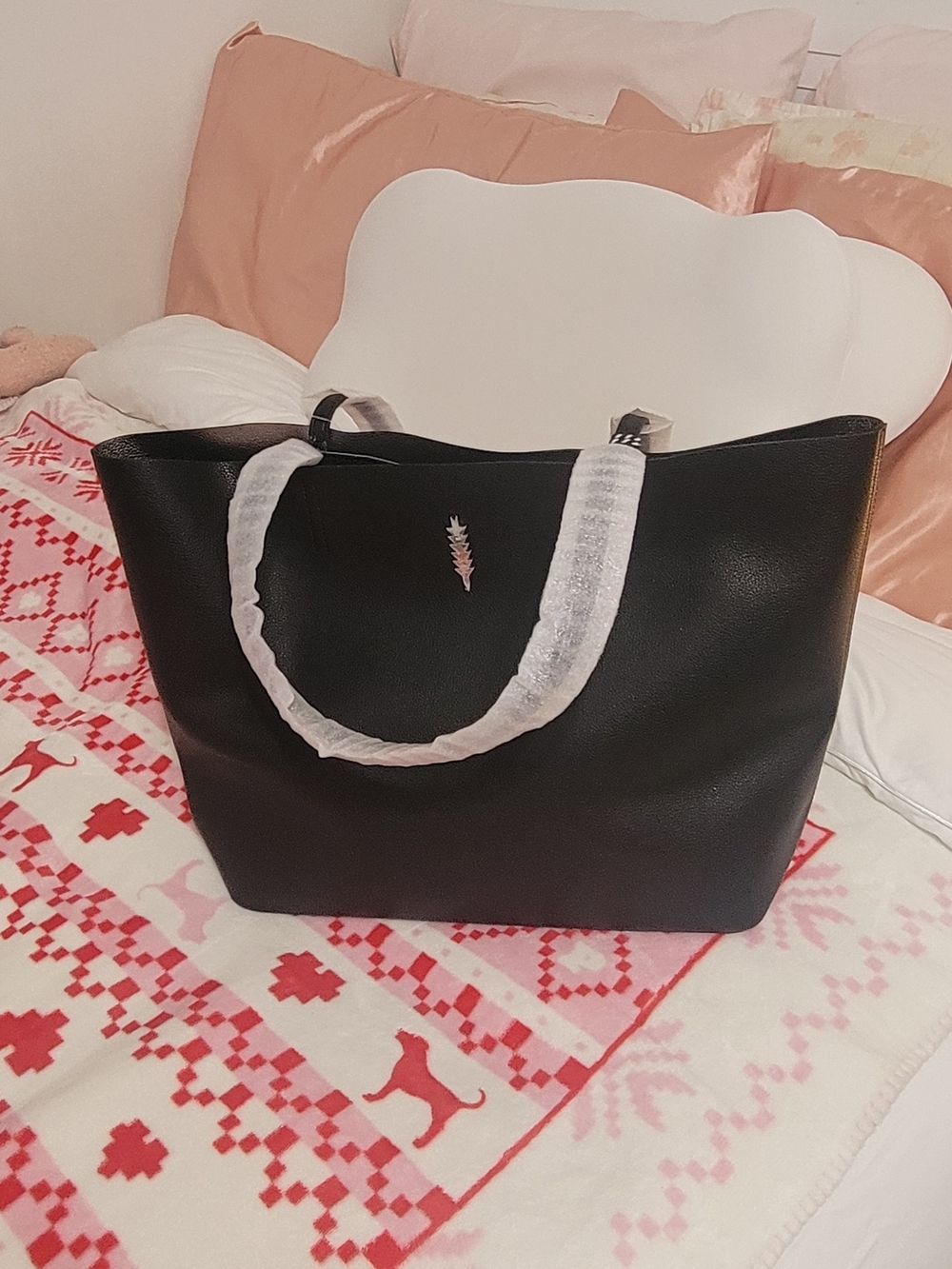 Classic Black Tote with Leaf Accent - Women Bags